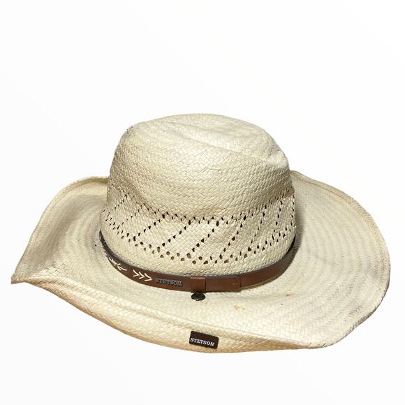 Rodeo Dr by Stetson Cowboy Straw Hat Big Brim Leather Cord Tan One Size - Picture 1 of 4
